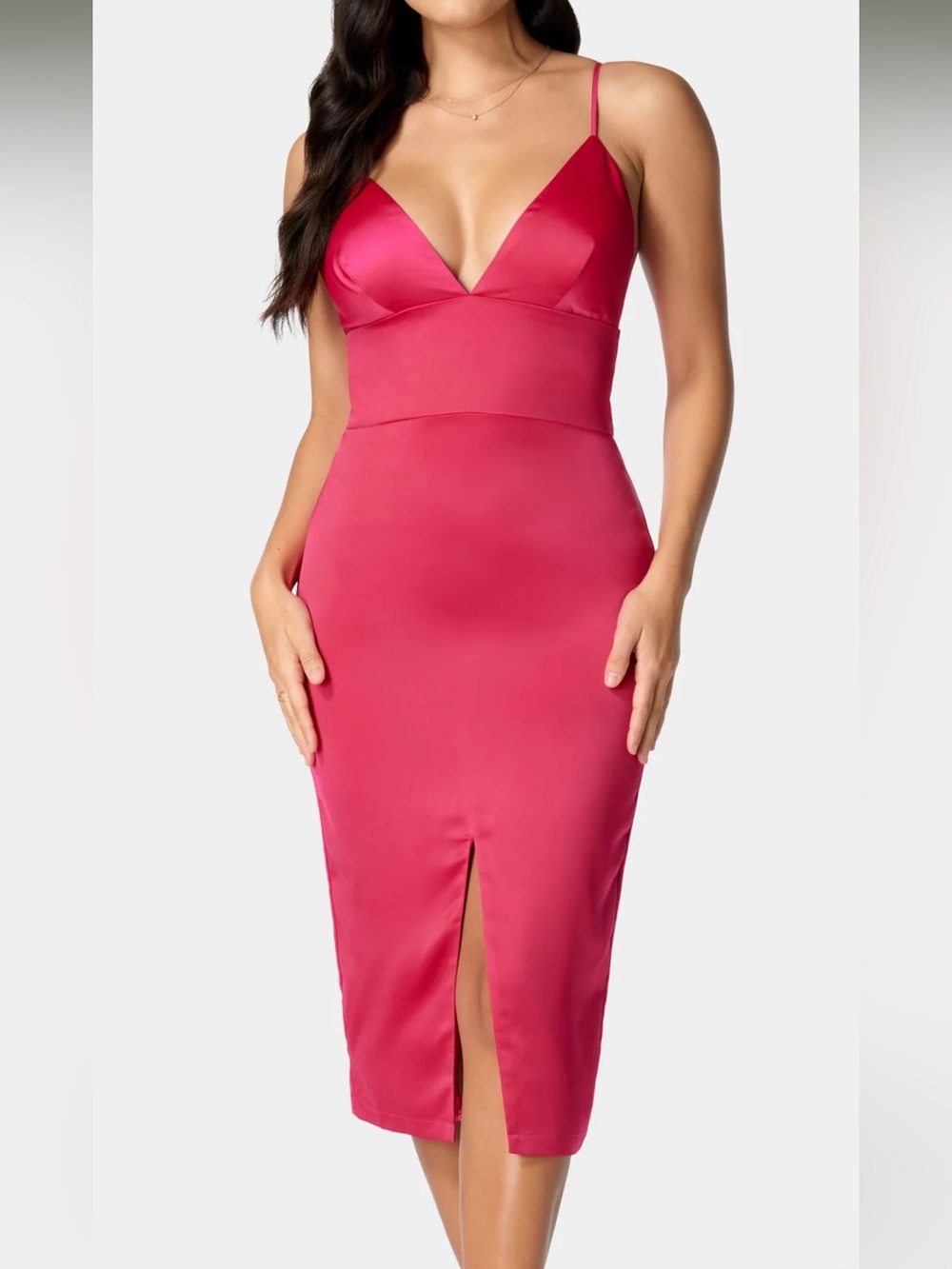 NWT SATIN HI SLIT MIDI DRESS BEBE XXS